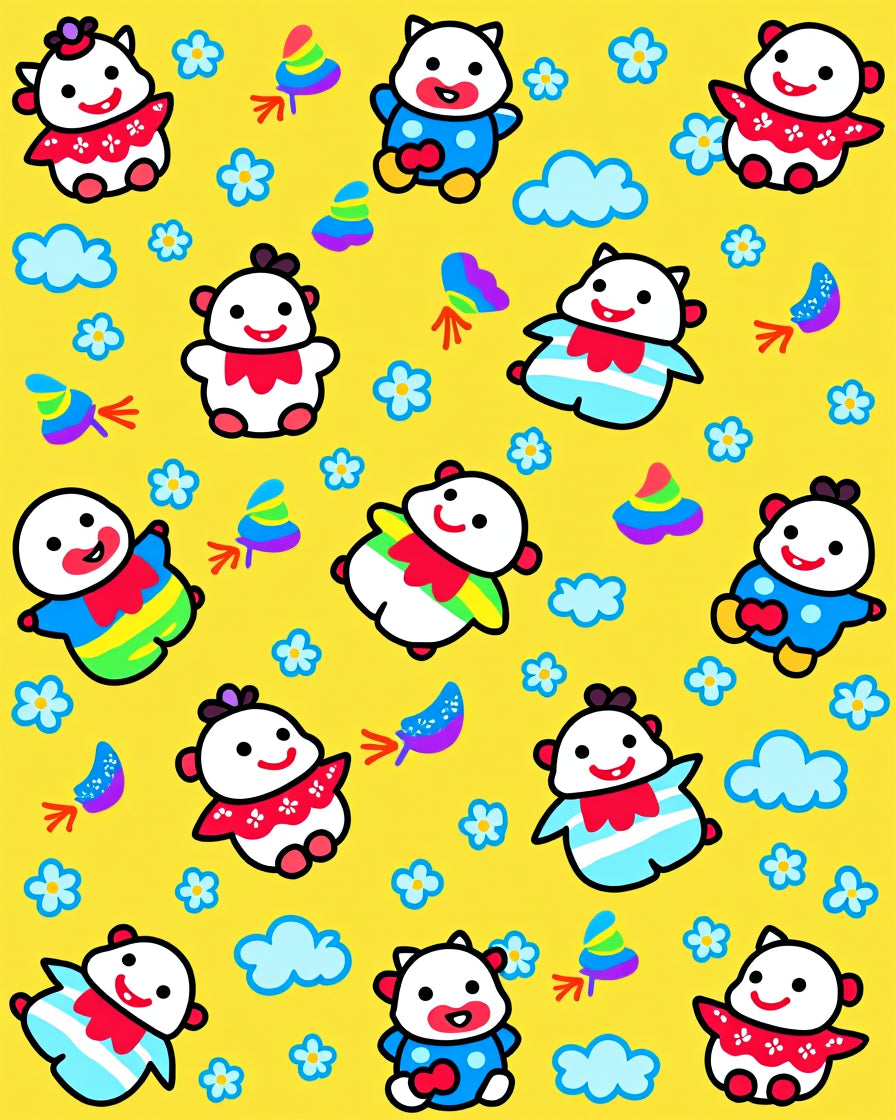Cute Cartoon Characters Yellow Background Rug