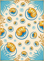 Nautical Gold Nautilus Blue Shells Rug