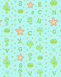 Aqua Sea Life Alphabet Collage Rug