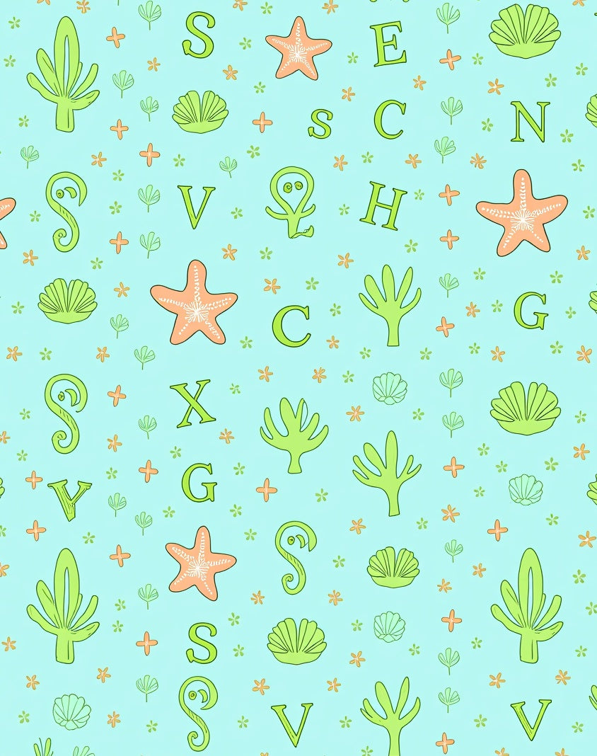 Aqua Sea Life Alphabet Collage Rug
