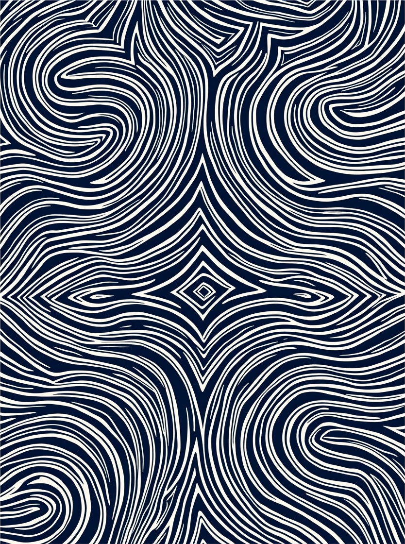 Deep Blue White Organic Swirl Rug