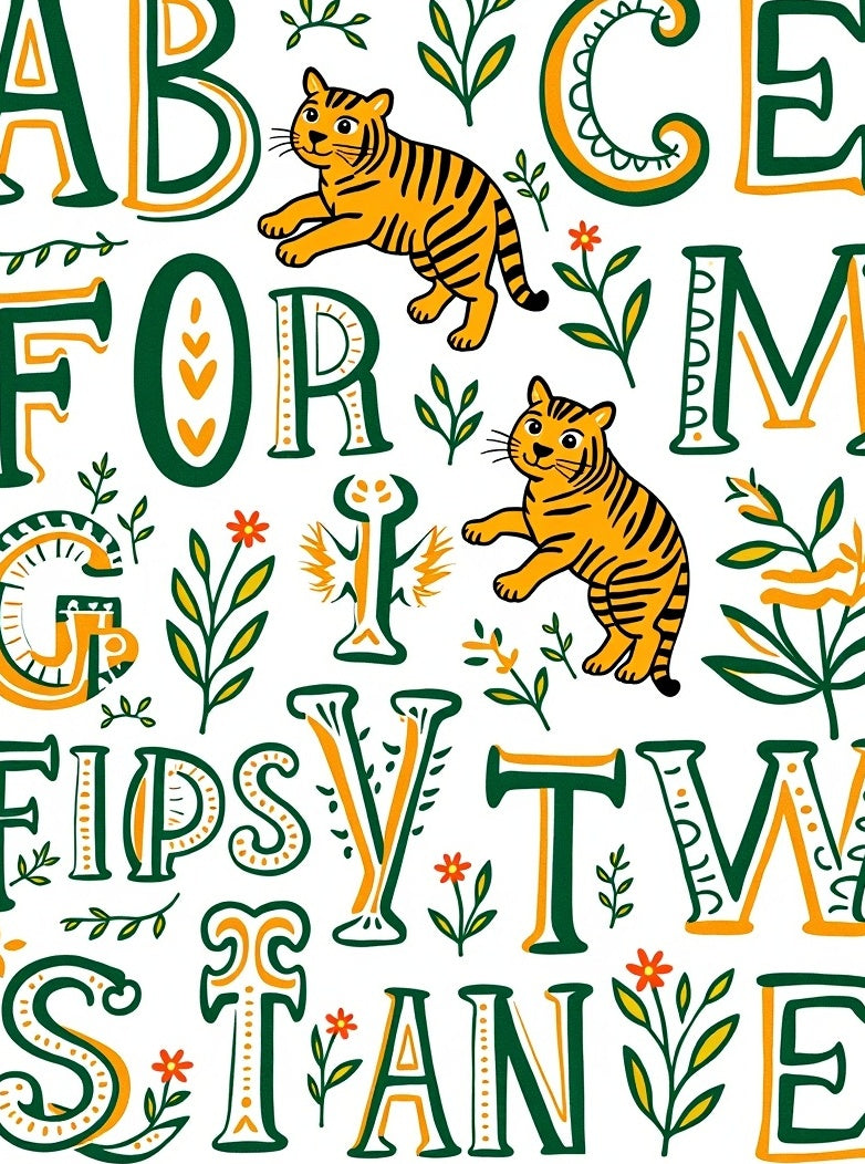Orange Tiger Alphabet Botanical Accents Rug