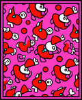 Vibrant Red Cartoon Creatures Pink Background Rug