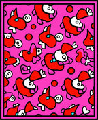 Vibrant Red Cartoon Creatures Pink Background Rug