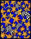 Bold Blue Checkered Starburst Collision Rug