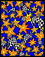 Bold Blue Checkered Starburst Collision Rug