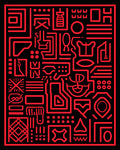 Red Futuristic Circuit Board Graphic Rug