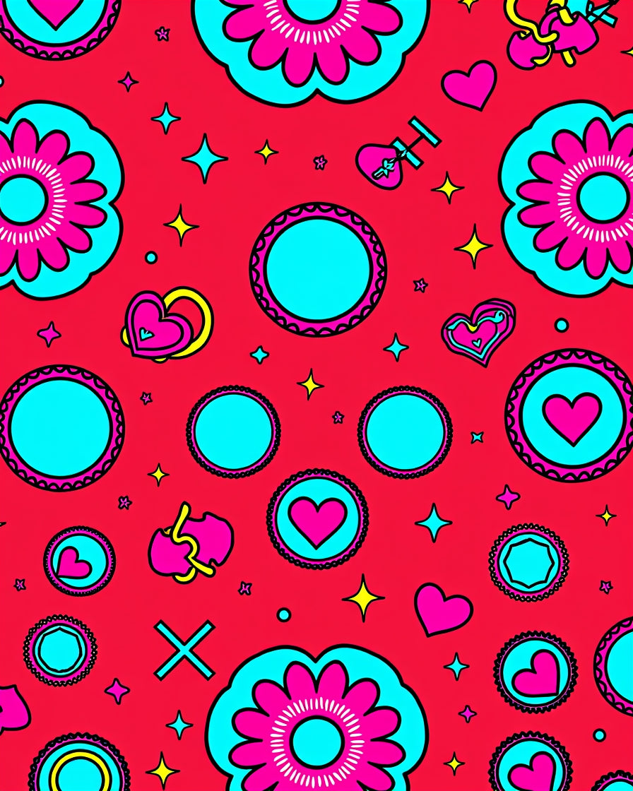 Red Hot Pink Turquoise Floral Heart Medallion Rug
