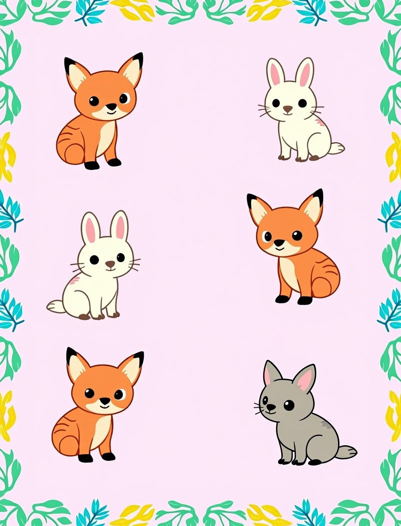 Cute Fox and Rabbit Meadow Companions Rug