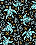 Whimsical Teal Sea Turtle Floral Swirls Rug
