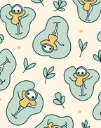 Whimsical Figures In Soft Green Shapes Rug