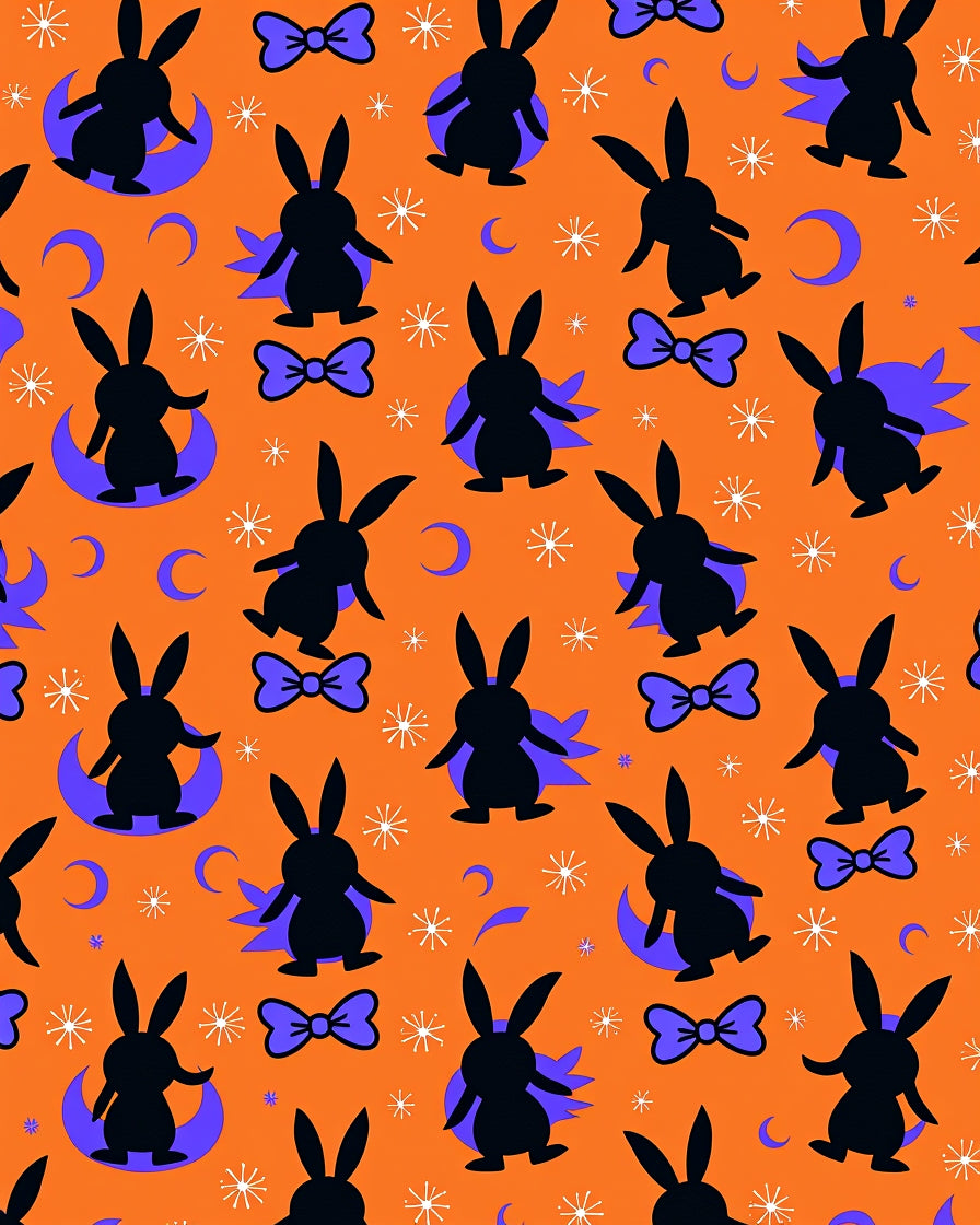 Orange Black Bunny Moon Bowtie Rug