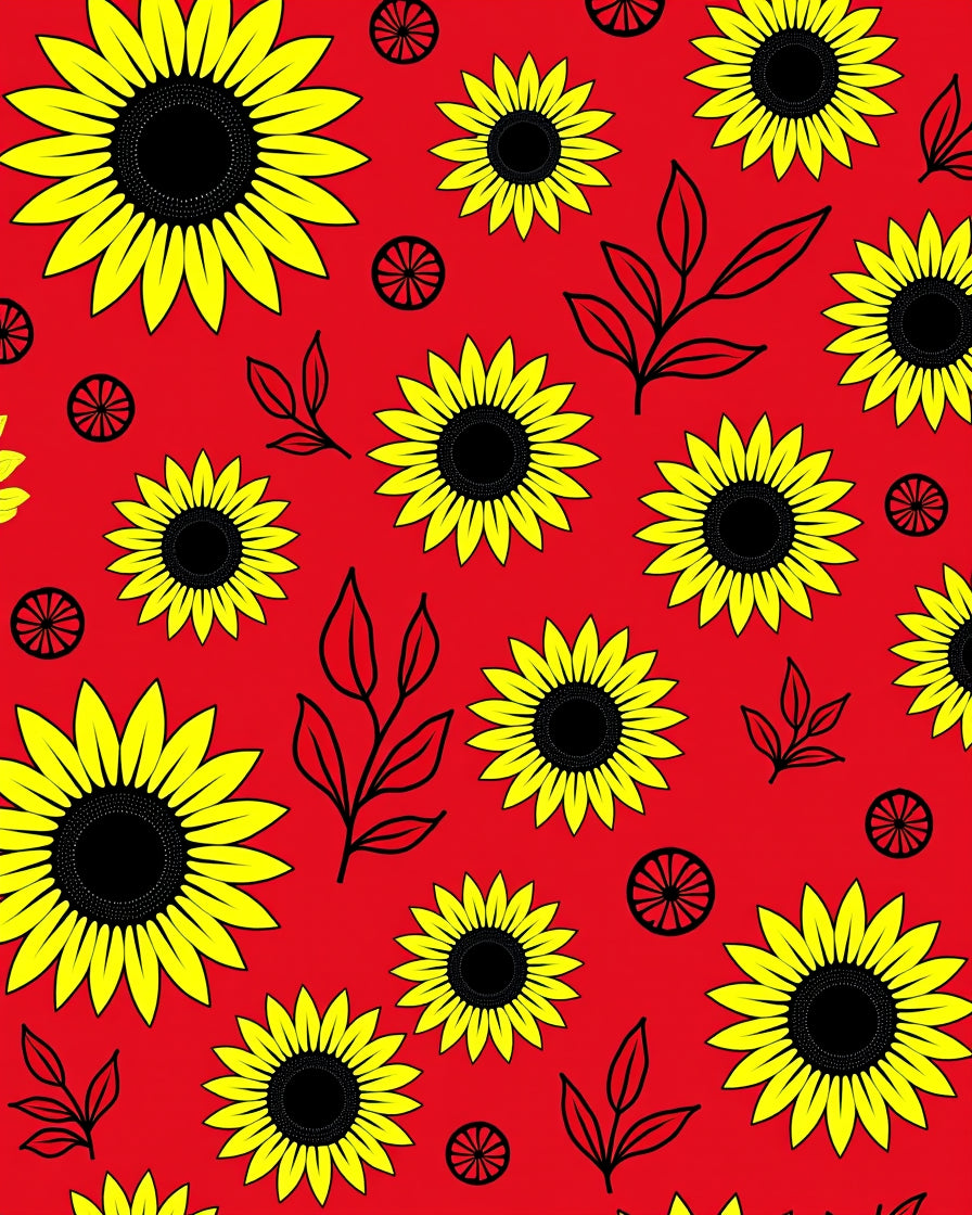Vibrant Yellow Sunflower Garden Red Rug