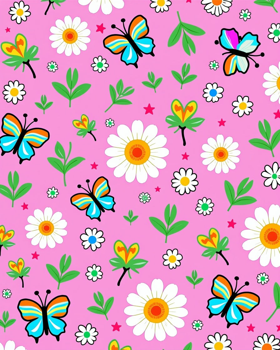 Whimsical Pink Butterfly Daisy Garden Rug