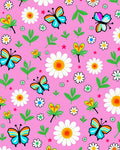 Whimsical Pink Butterfly Daisy Garden Rug