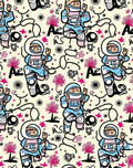 Whimsical Astronaut Space Graffiti Rag Rug