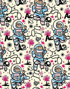 Whimsical Astronaut Space Graffiti Rag Rug