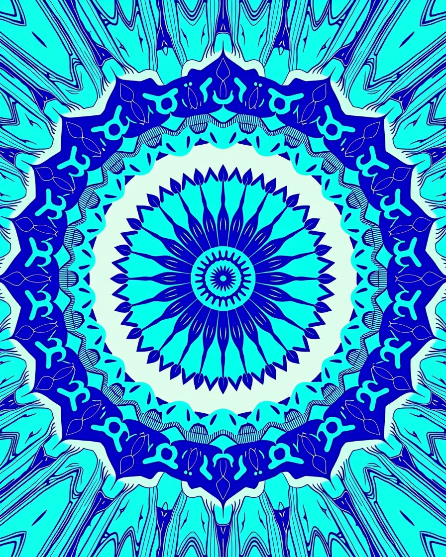 Deep Blue Aqua Mandala Radiance Rug