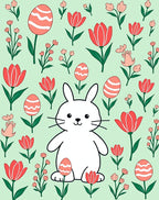 Whimsical Bunny Tulip Egg Meadow Rug
