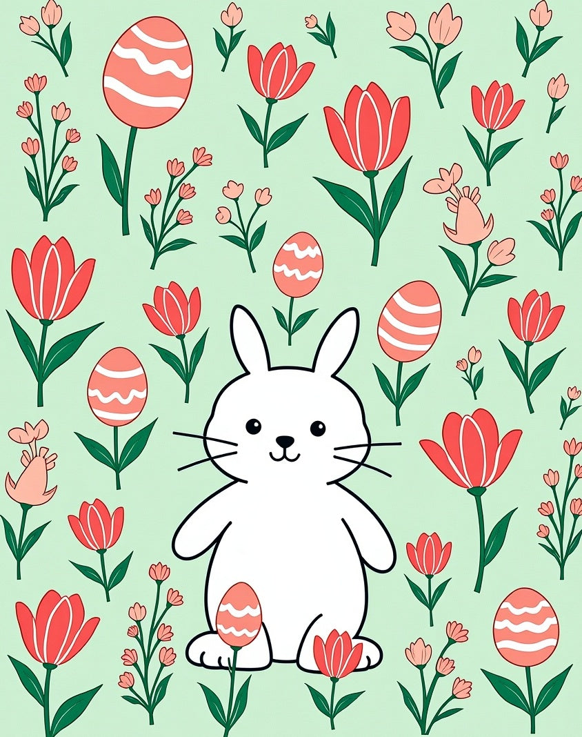 Whimsical Bunny Tulip Egg Meadow Rug