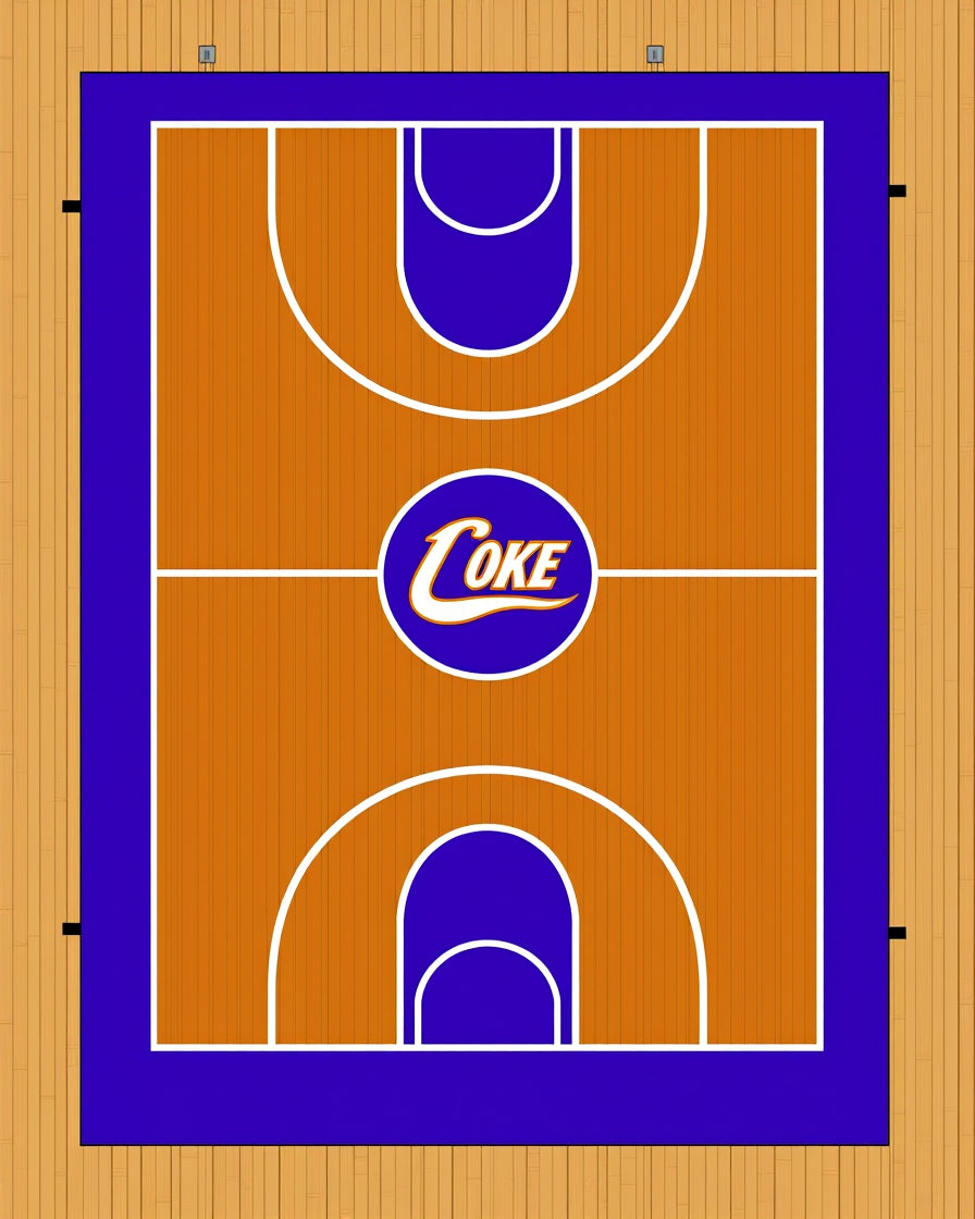 Orange Purple Court Round Logo Rug