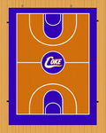 Orange Purple Court Round Logo Rug