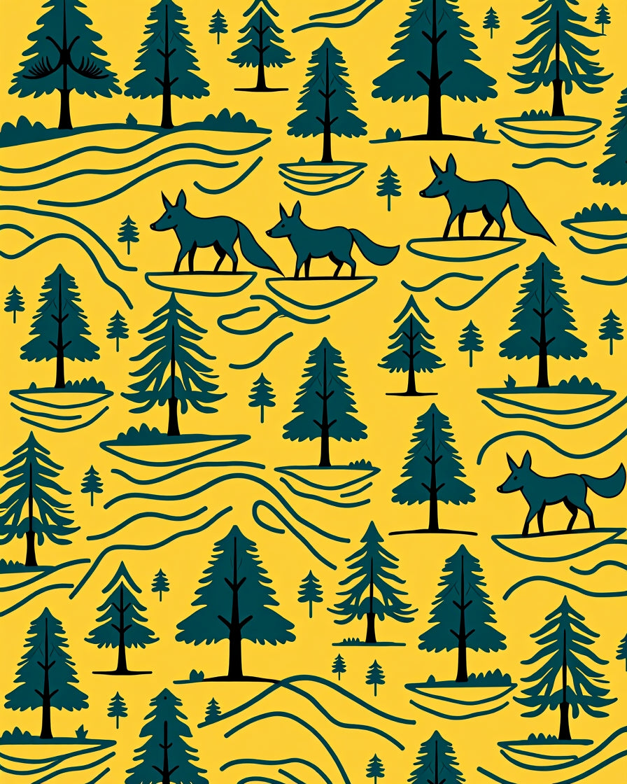 Woodland Forest Foxes Yellow Rug