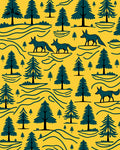 Woodland Forest Foxes Yellow Rug