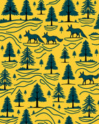 Woodland Forest Foxes Yellow Rug