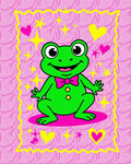 Whimsical Green Frog Pink Bow Hearts Rug
