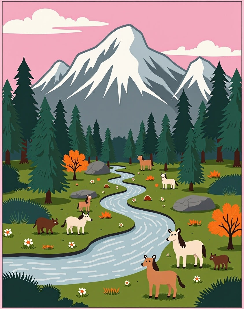 Woodland Stream Horse Meadow Scene Rug