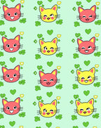 Happy Pink Yellow Cat Hearts Clover Rug