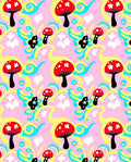 Whimsical Red Mushroom Swirl Pink Rug
