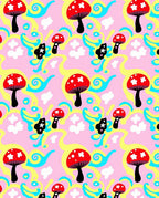 Whimsical Red Mushroom Swirl Pink Rug