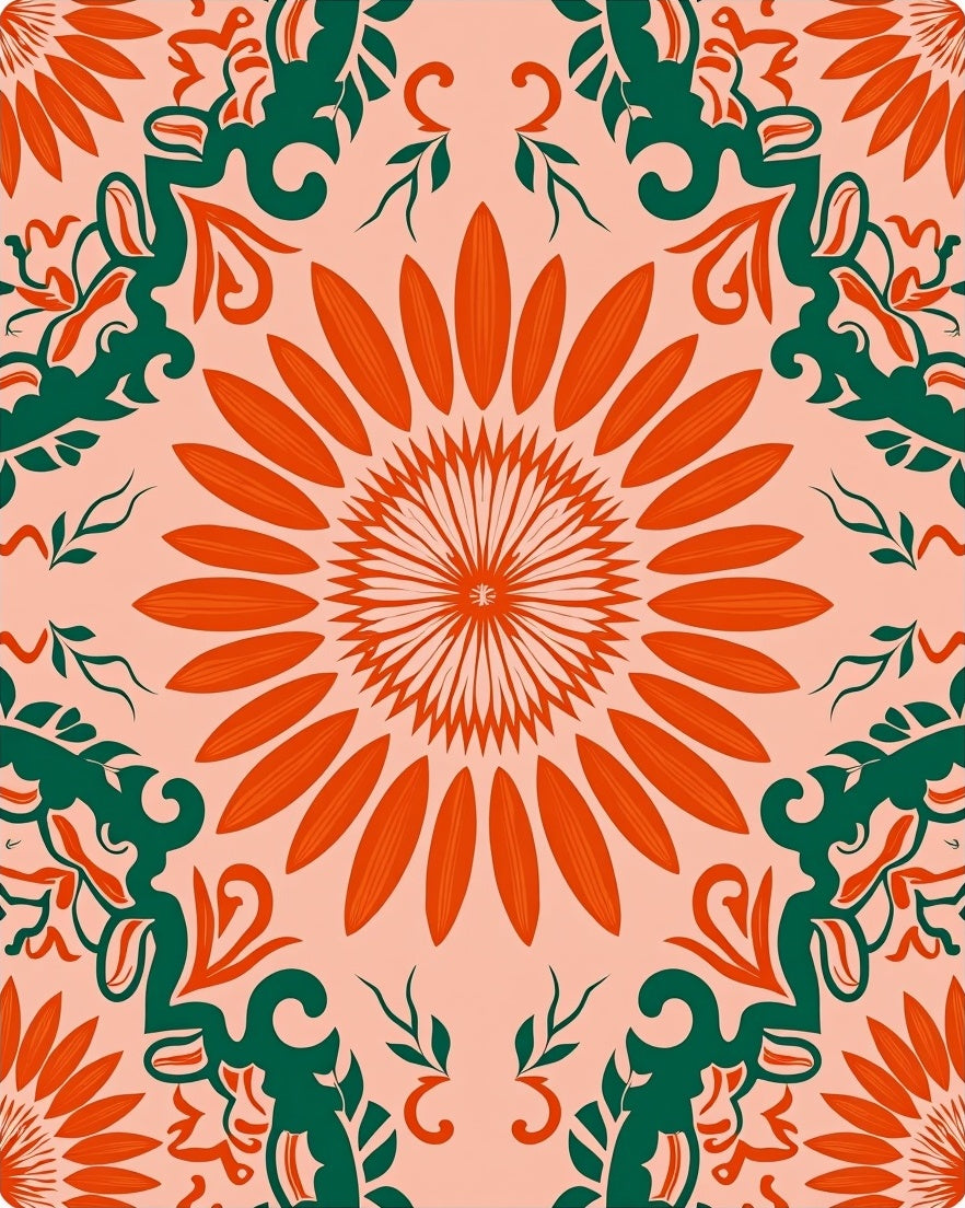 Coral Bloom Floral Medallion Rug