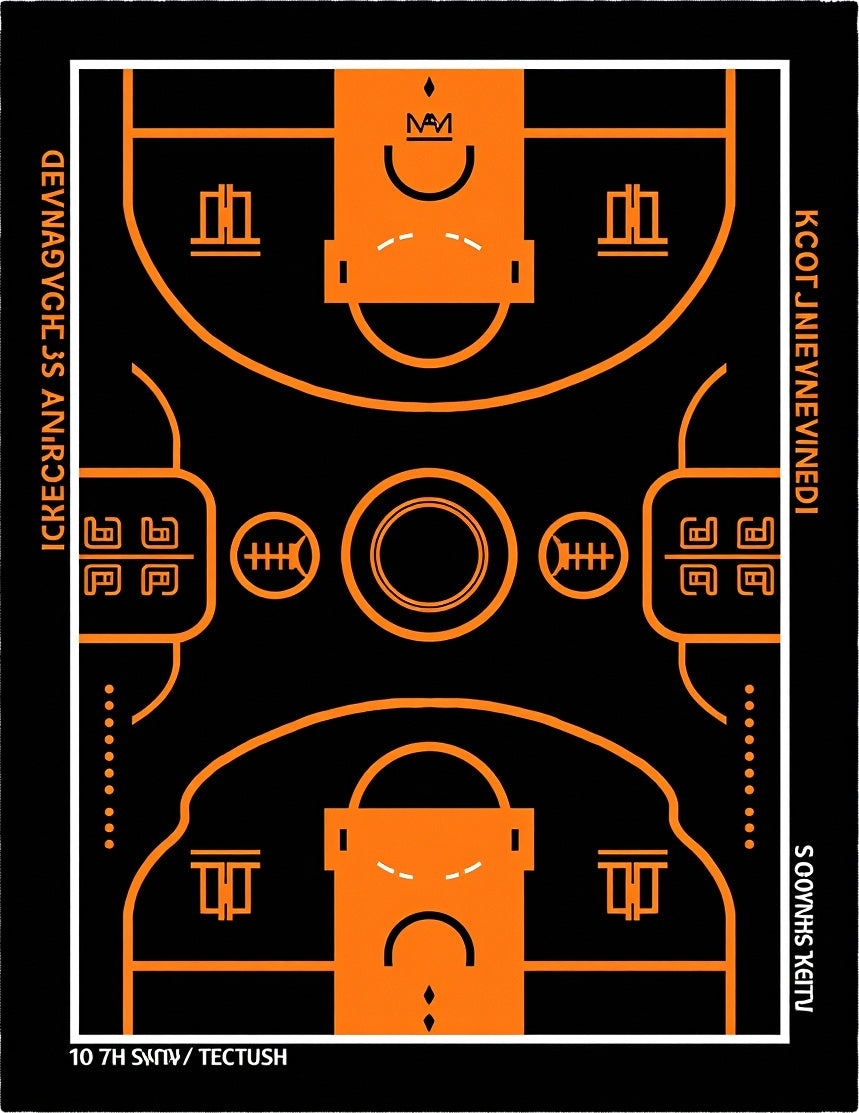 Orange Black Court Abstract Rug
