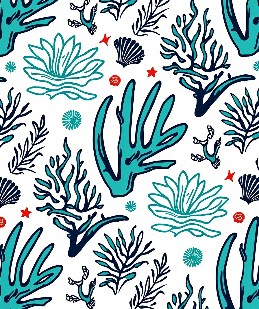 Teal Ocean Coral Sea Life Collage Rug