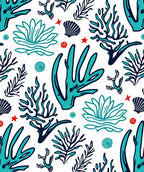 Teal Ocean Coral Sea Life Collage Rug
