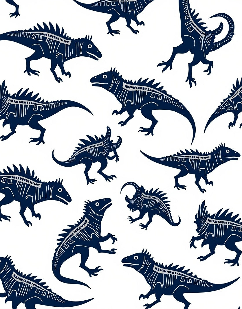 Dark Blue Dinosaur Skeleton Repeating Pattern Rug