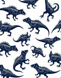 Dark Blue Dinosaur Skeleton Repeating Pattern Rug