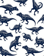 Dark Blue Dinosaur Skeleton Repeating Pattern Rug