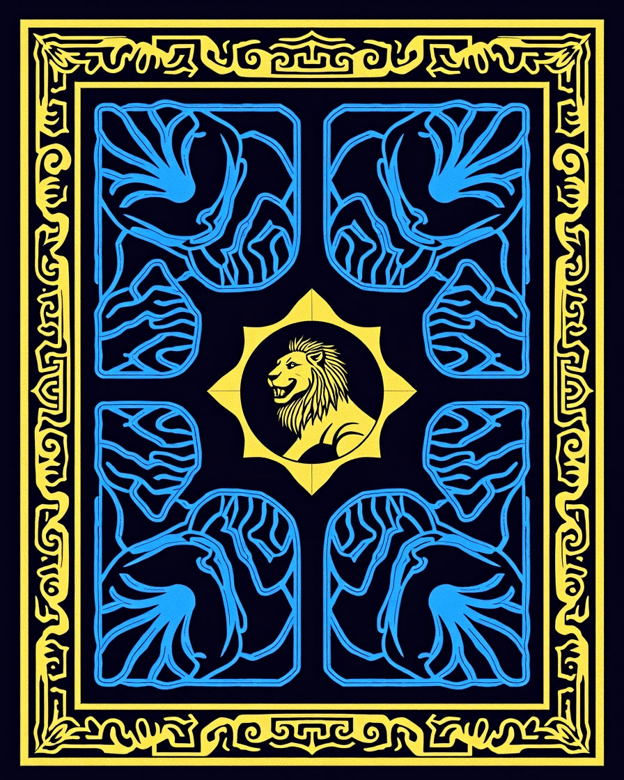 Royal Lion Yellow Blue Frame Rug