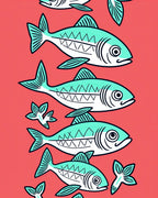 Teal Fish School Mid-Century Modern Aqua Rug