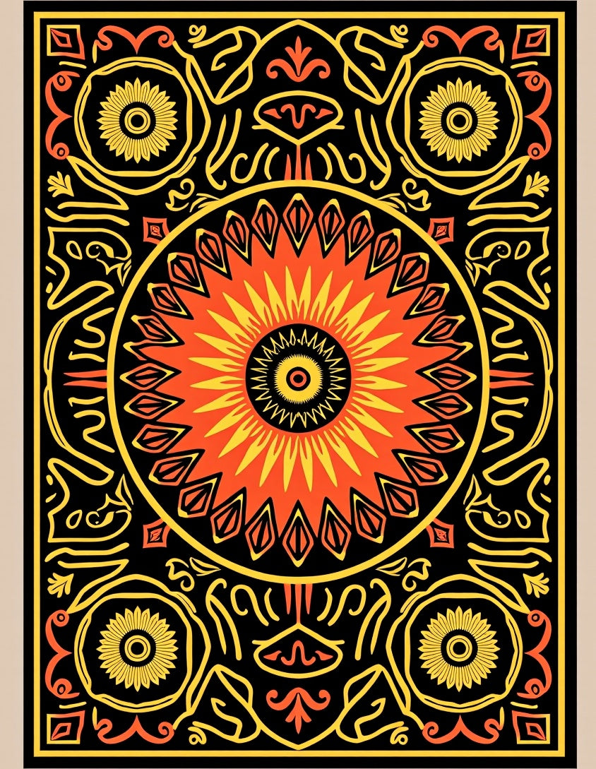 Radiant Sunburst Mandala Black Rug