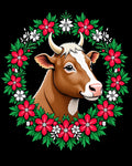 Festive Brown Cow Red Floral Wreath Rug