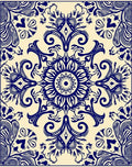 Navy Blue Floral Mandala Cream Rug