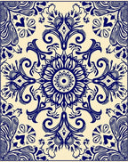 Navy Blue Floral Mandala Cream Rug