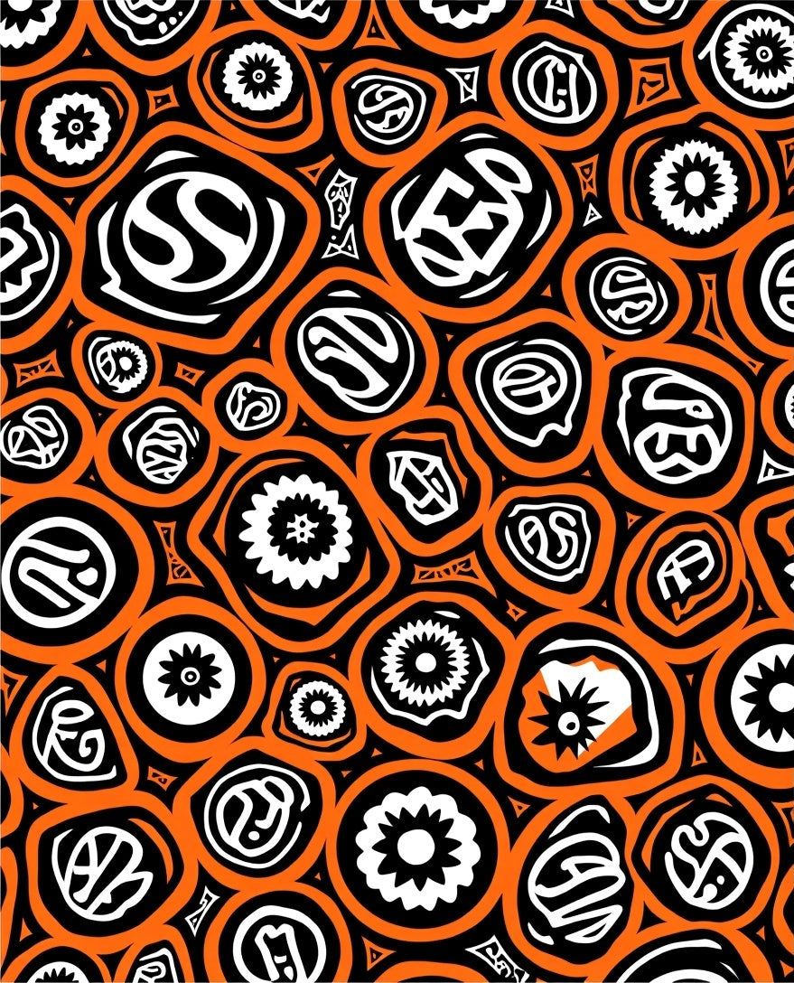 Bold Orange Black White Tribal Forms Rug