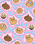 Pink Cute Whimsical Cat Swirl Rug