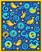 Whimsical Yellow Whale Ocean Swirl Rug